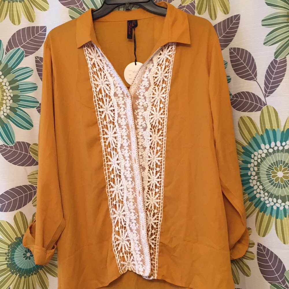 Mustard yellow with lace detail top